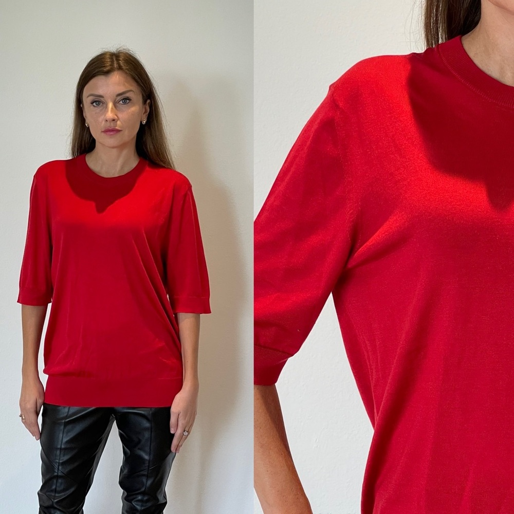NWT Dolce & Gabbana Short Sleeve Red Silk Sweater Top Short Sleeves MSRP$755
